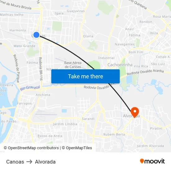 Canoas to Alvorada map
