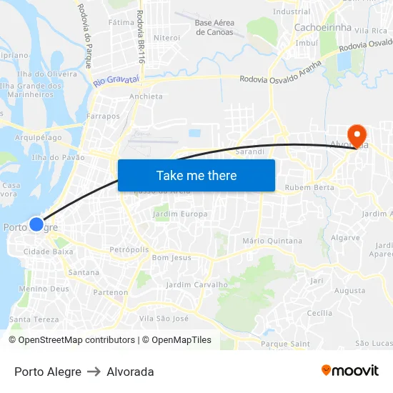 Porto Alegre to Alvorada map