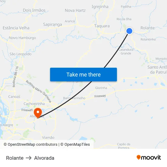 Rolante to Alvorada map