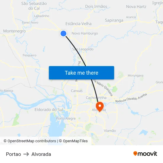 Portao to Alvorada map