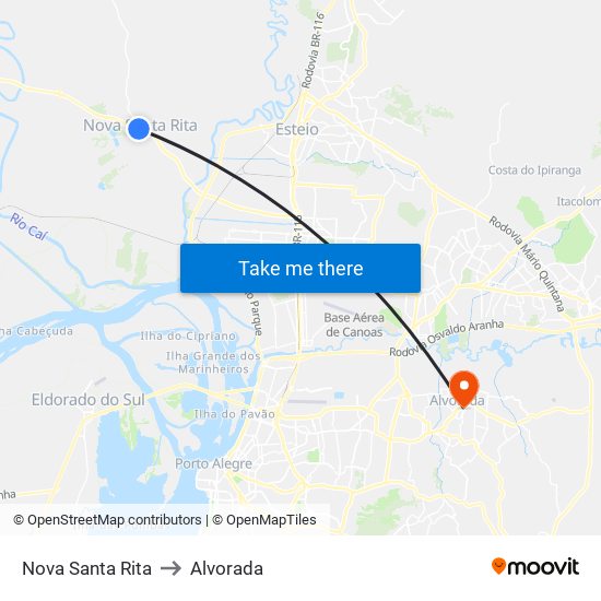 Nova Santa Rita to Alvorada map