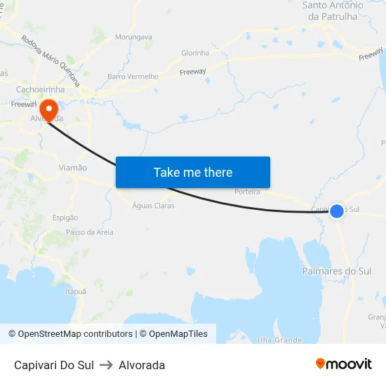 Capivari Do Sul to Alvorada map