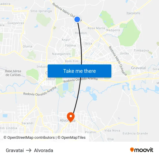 Gravataí to Alvorada map