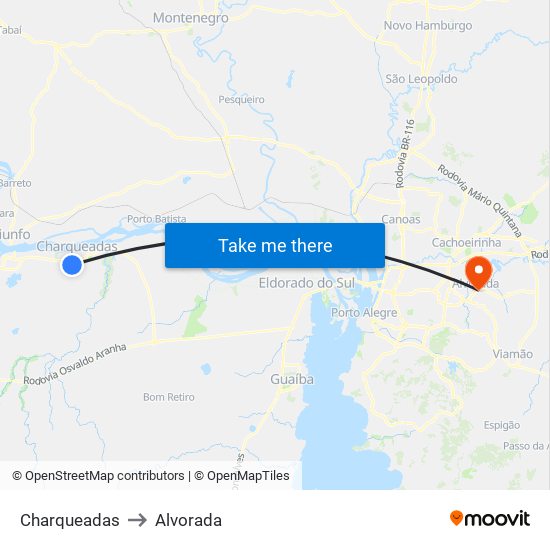 Charqueadas to Alvorada map