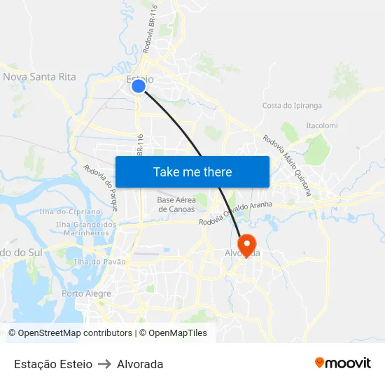 Estação Esteio to Alvorada map