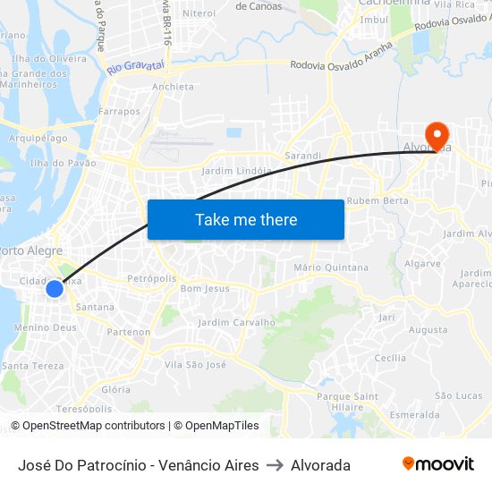 José Do Patrocínio - Venâncio Aires to Alvorada map