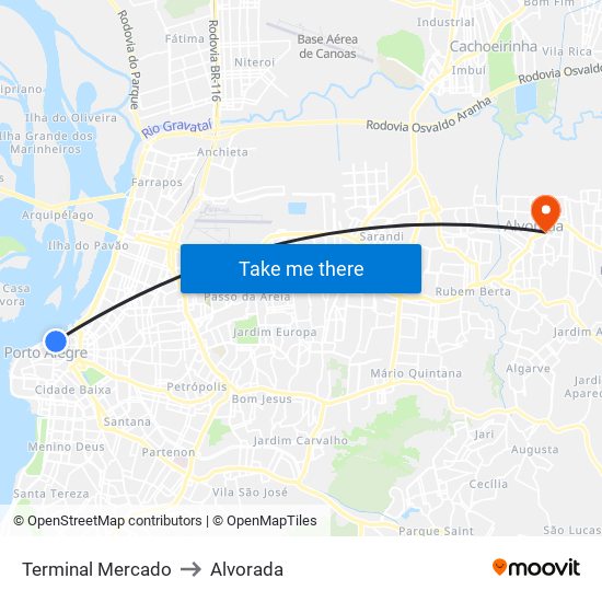 Terminal Mercado to Alvorada map