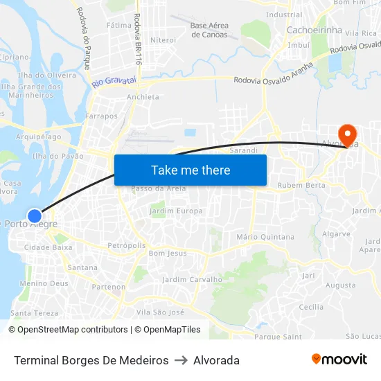 Terminal Borges De Medeiros to Alvorada map