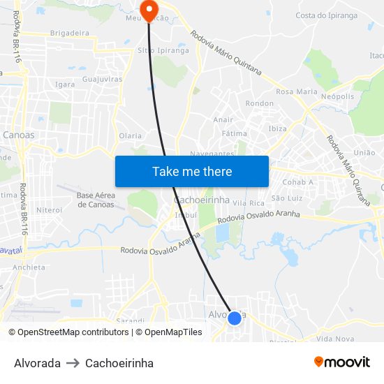 Alvorada to Cachoeirinha map