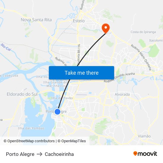 Porto Alegre to Cachoeirinha map
