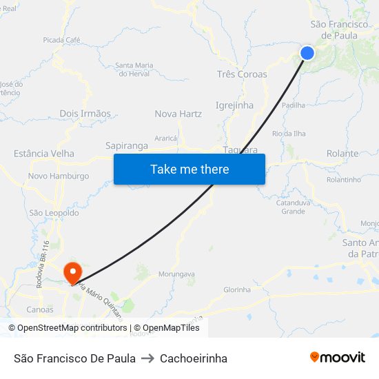 São Francisco De Paula to Cachoeirinha map