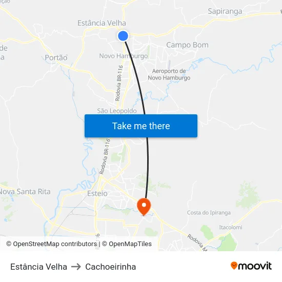 Estância Velha to Cachoeirinha map