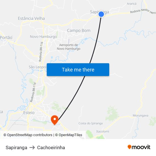 Sapiranga to Cachoeirinha map