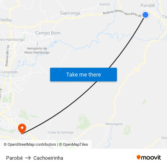Parobé to Cachoeirinha map