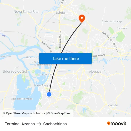 Terminal Azenha to Cachoeirinha map