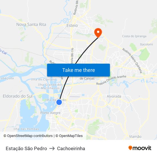 Estação São Pedro to Cachoeirinha map