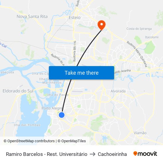 Ramiro Barcelos - Rest. Universitário to Cachoeirinha map