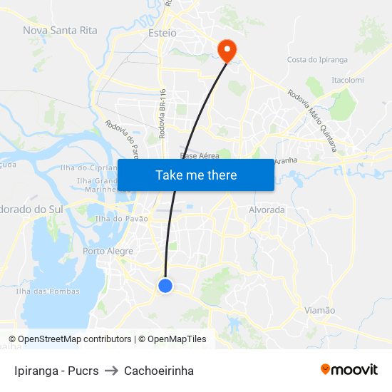 Ipiranga - Pucrs to Cachoeirinha map