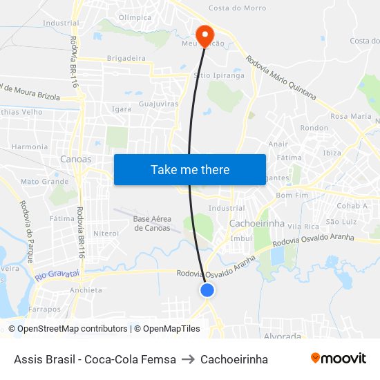 Assis Brasil - Coca-Cola Femsa to Cachoeirinha map