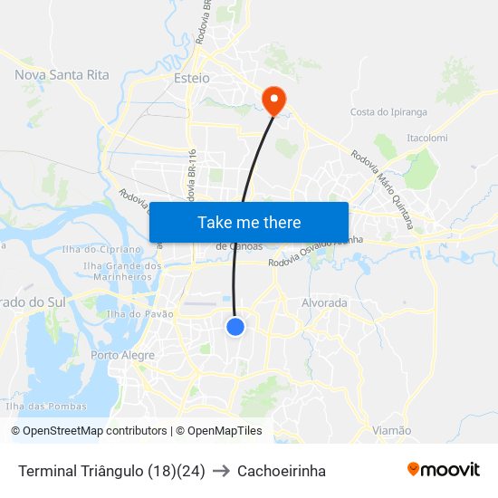 Terminal Triângulo (18)(24) to Cachoeirinha map