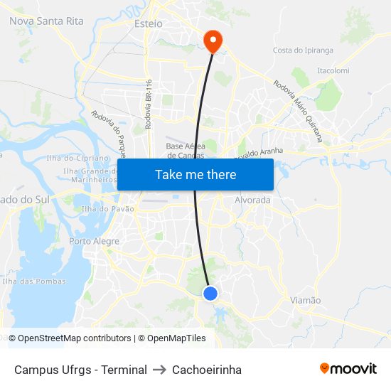 Campus Ufrgs - Terminal to Cachoeirinha map