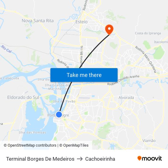 Terminal Borges De Medeiros to Cachoeirinha map