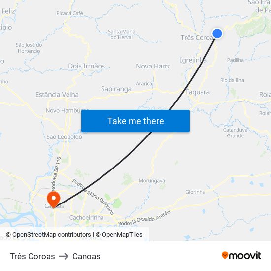 Três Coroas to Canoas map