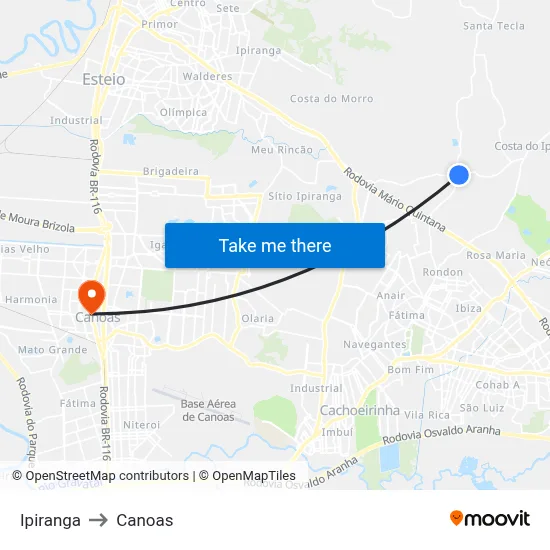 Ipiranga to Canoas map