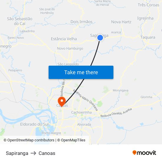 Sapiranga to Canoas map