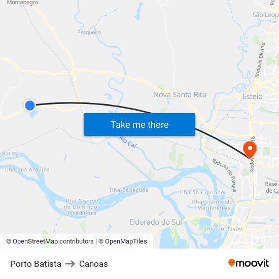 Porto Batista to Canoas map