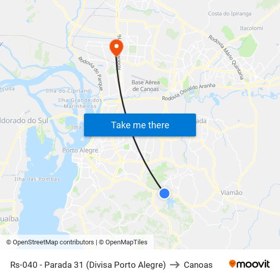 Rs-040 - Parada 31 (Divisa Porto Alegre) to Canoas map