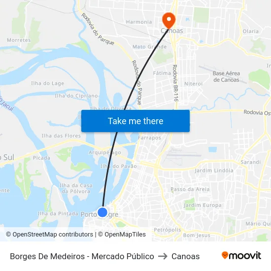 Borges De Medeiros - Mercado Público to Canoas map