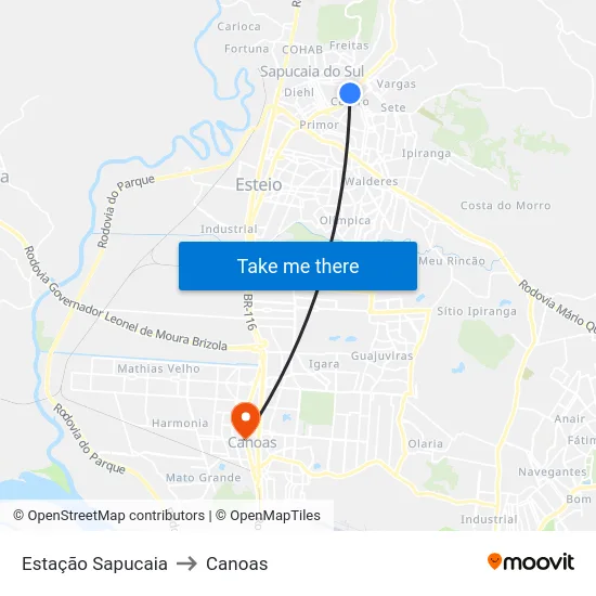 Estação Sapucaia to Canoas map