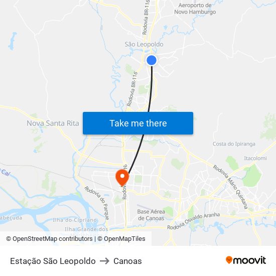 Estação São Leopoldo to Canoas map