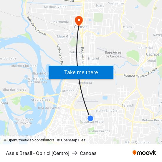Assis Brasil - Obirici [Centro] to Canoas map