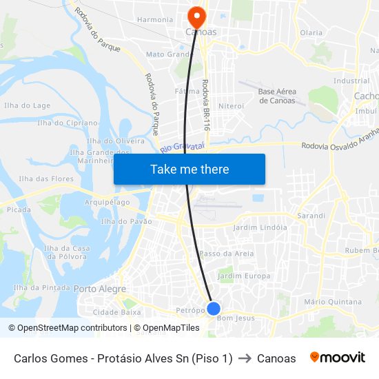 Carlos Gomes - Protásio Alves Sn (Piso 1) to Canoas map