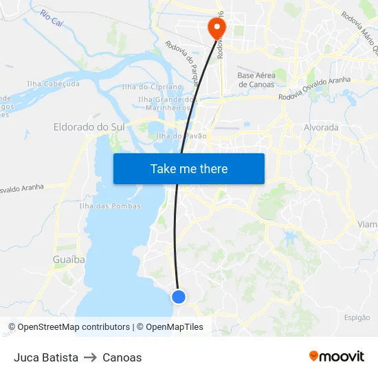 Juca Batista to Canoas map