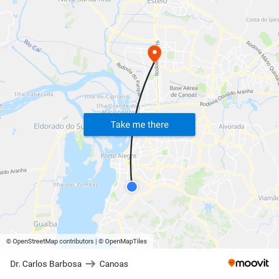 Dr. Carlos Barbosa to Canoas map