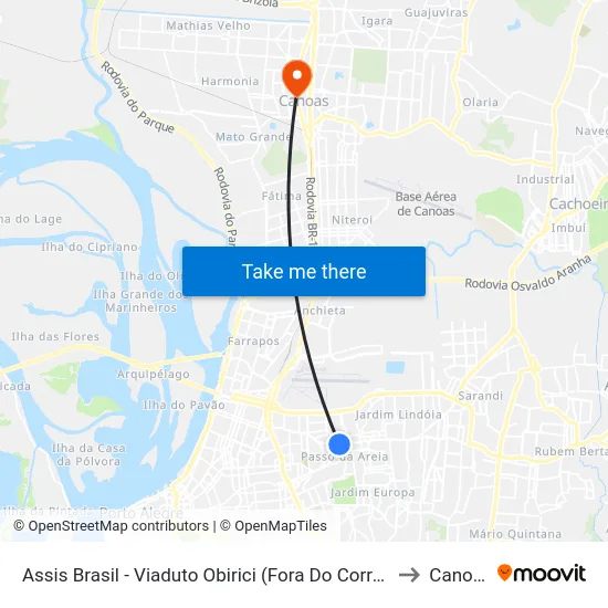 Assis Brasil - Viaduto Obirici (Fora Do Corredor) to Canoas map