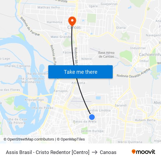Assis Brasil - Cristo Redentor [Centro] to Canoas map