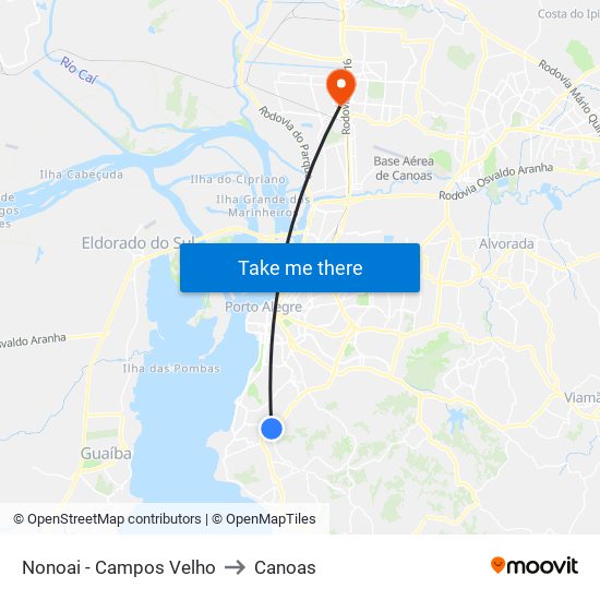 Nonoai - Campos Velho to Canoas map