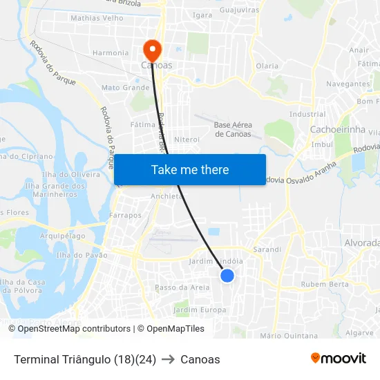 Terminal Triângulo (18)(24) to Canoas map