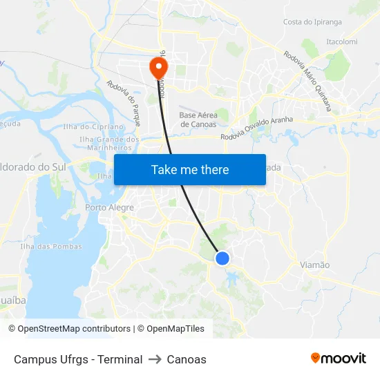 Campus Ufrgs - Terminal to Canoas map