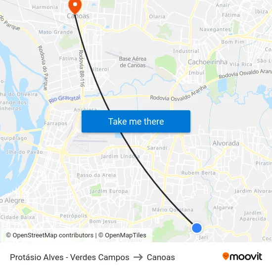 Protásio Alves - Verdes Campos to Canoas map