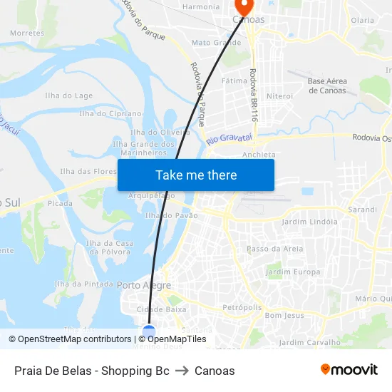 Praia De Belas - Shopping Bc to Canoas map