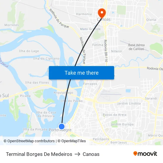 Terminal Borges De Medeiros to Canoas map