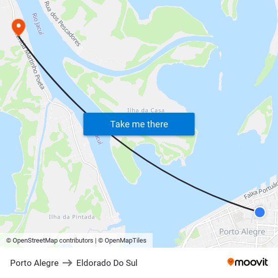 Porto Alegre to Eldorado Do Sul map