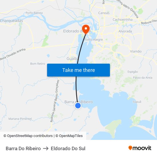 Barra Do Ribeiro to Eldorado Do Sul map