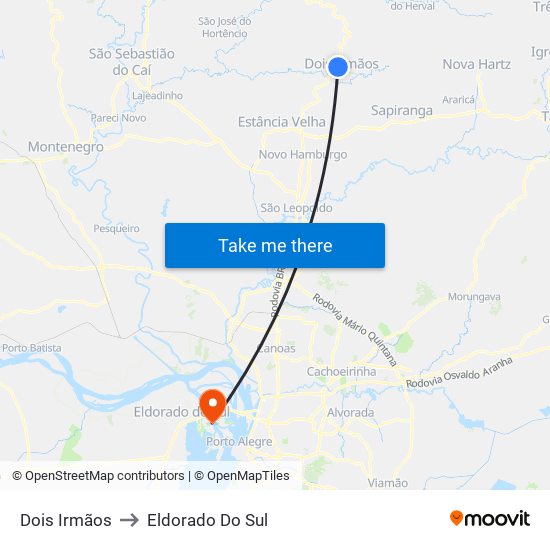 Dois Irmãos to Eldorado Do Sul map