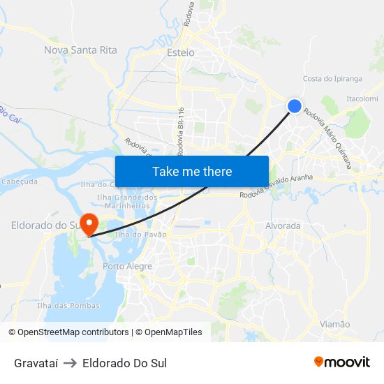 Gravataí to Eldorado Do Sul map